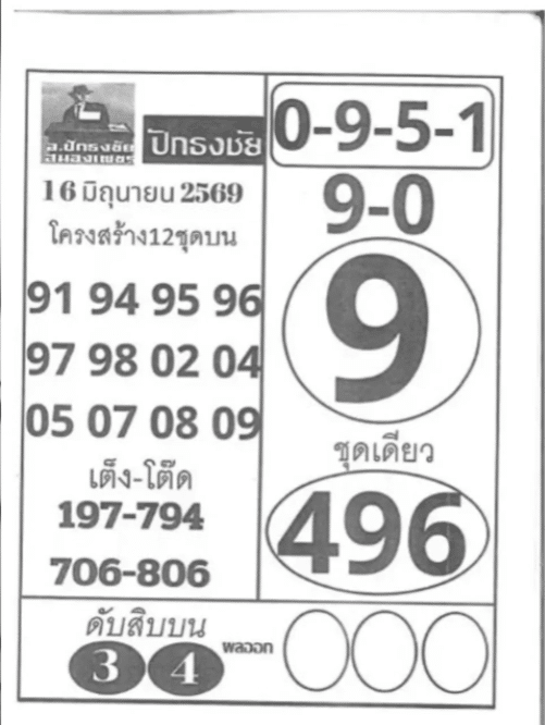 หวยปักธงชัย 16/6/69