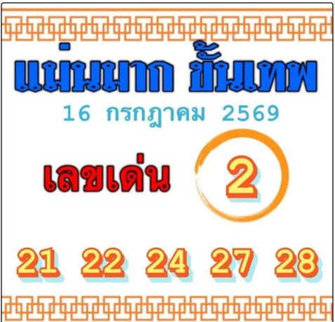 หวยแม่นมากขั้นเทพ 16/7/69