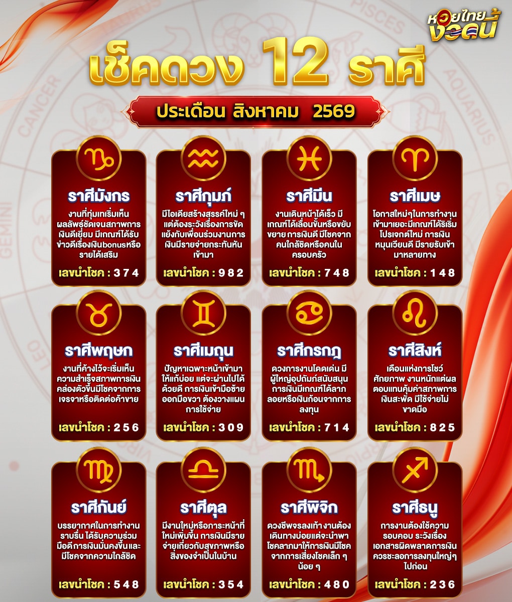 ดวงเดือนสิงหาคม 2569