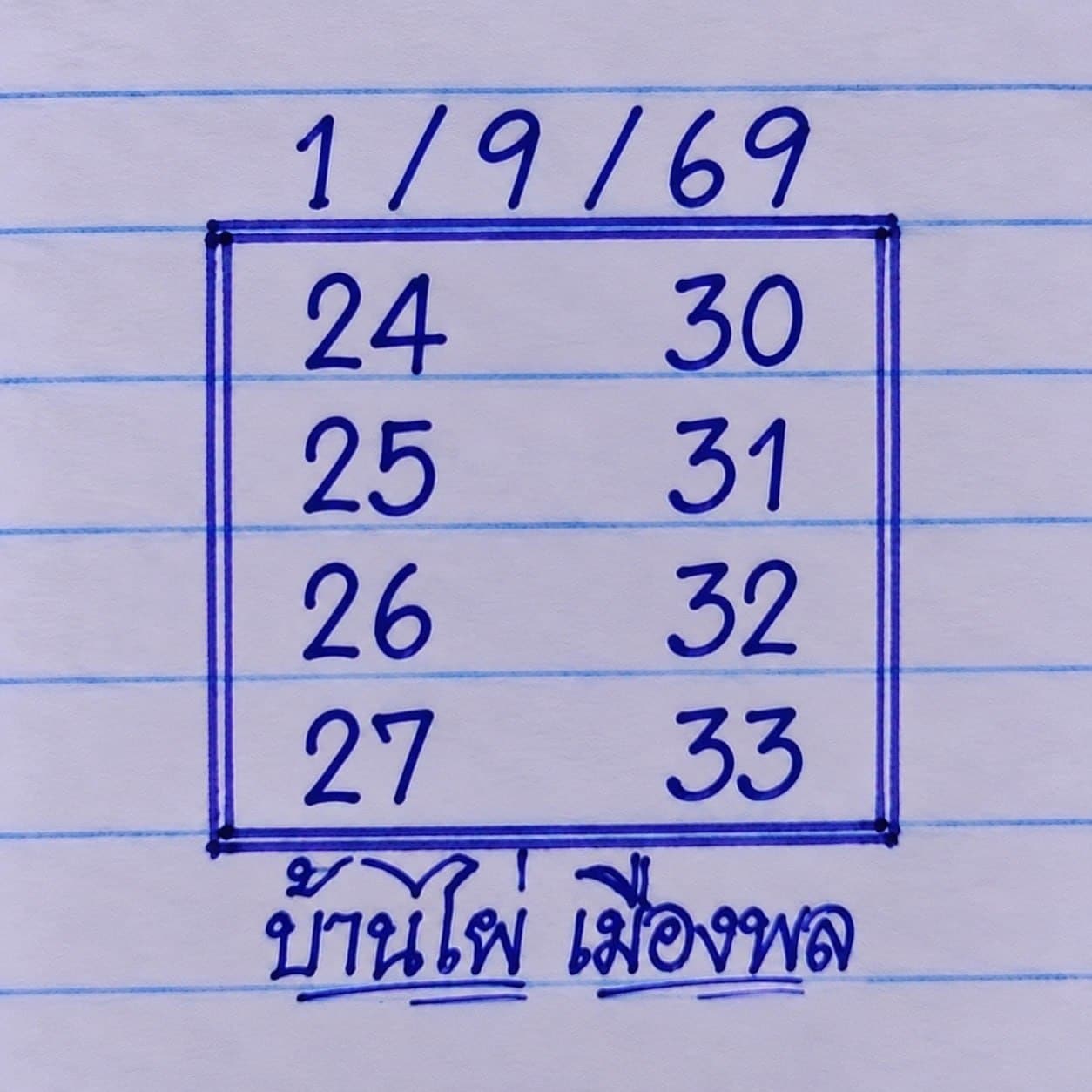 หวยบ้านไผ่เมืองพล 1/9/69