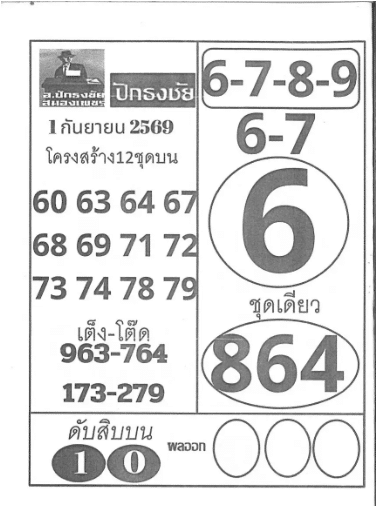 หวยปักธงชัย 1/9/69
