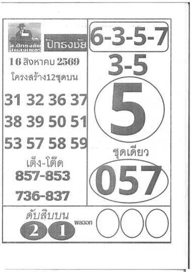 หวยปักธงชัย 16/8/69