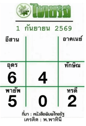 หวยไทยรัฐ 1/9/69