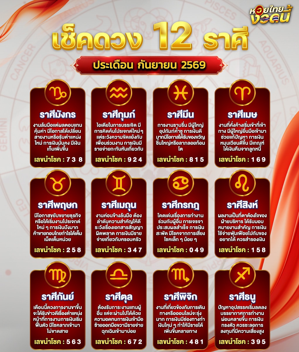 ดวงเดือนกันยายน 2569